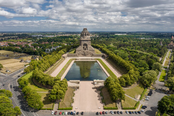 Monument to the Battle of the Nations Leipzig Germany - Napoleonic Wars Memorial Drone Aerial Shot 