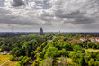 Leipzig Skyline with Monument to the Battle of the Nations Leipzig Germany - Napoleonic Wars Memorial Drone Aerial Shot 