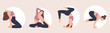 © Margot - Bundle of woman demonstrating various yoga positions isolated on light background. Colorful flat vector illustration.