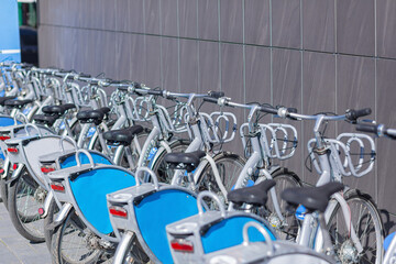 Bicycle parking for rental bicycles in the city, rent