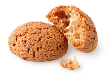 Whole and broken amaretti biscuits.
