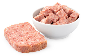 Wall Mural - Diced and sliced pork luncheon meat.