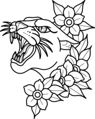 Wall Mural - Panther Flower Tattoo Stencil T-shirts Print Stamp 