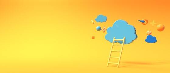 Cloud and ladder - Cloud computing theme - 3D render