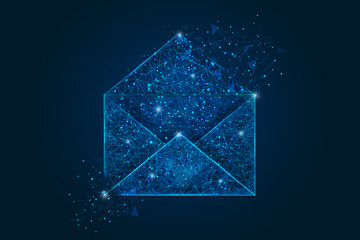 abstract isolated image of a letter, mail or message. polygonal illustration looks like stars in the