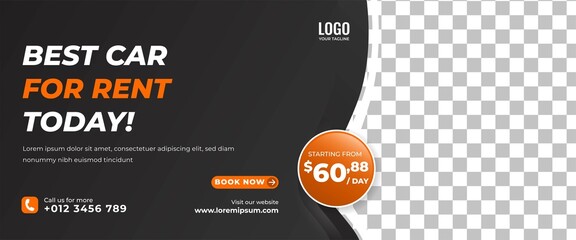 modern horizontal banner design template for car rental. black background with place for the photo. 