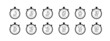 © Tymofii - Stopwatch icon set. Timer symbol. Stopwatch iwith digital numbers from 15 to 60 second, minutes. Cooking time, label measure time etc.