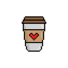 pixel coffee icon. Cup of coffee or tea