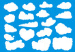 Cartoon clouds comics style vector illustration. Icon template concept design