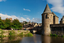 View Of The Fortress And City Of Fougeres In France.