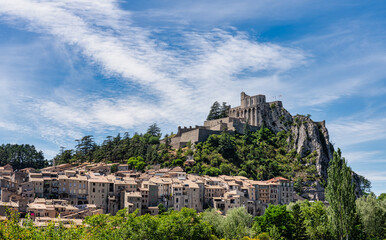 Wall Mural - View of the city of Sisteron in France, with the fort on top of the hill