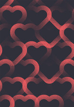 Modern Valentines Day Background Vector Stipple Hearts Weaving Seamless Pattern Black Red Abstract Wallpaper. Dotted Overlay Linear Heart Graphic Love Symbol Loopable Weave Structure Art Illustration