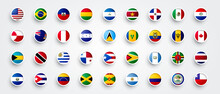 Vector Illustration North And South America Button Flag Set