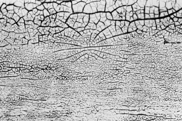 Wall Mural - Black and white monochrome grunge pattern. Cool texture of cracks, stains, scratches, splash for print and design. Cracked oil paint on wooden surface.