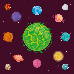 Wall Mural - thirteen colored planets