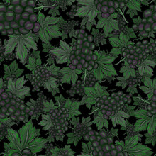 Creative Seamless Pattern With Grapes. Oil Paint Effect. Bright Summer Print. Great Design For Any Purposes