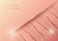 Abstract 3d Gold And Soft Pink Diagonal Layers Background With Lighting Effect And Sparkle With Copy Space For Text.