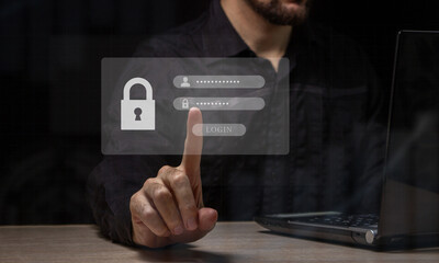 Wall Mural - the concept of cybersecurity of personal data on the internet. secure access to user's personal info