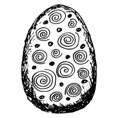 Wall Mural - Easter egg with spiral geometric pattern. Black and white vector rough sketch isolated on transparent background