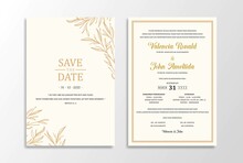 Wedding Card Template Invitation With Simple Gold Leaves