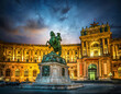 Statue of Emperor Joseph II. Hofburg palace in Vienna Austria. Hofburg palace it is a landmark and symbol of Vienna.