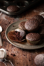 Homemade Chocolate Muffins On A Plate