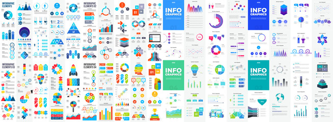 massive infographics bundle and a4 brochure papers. collection of presentation elements - rocket, li
