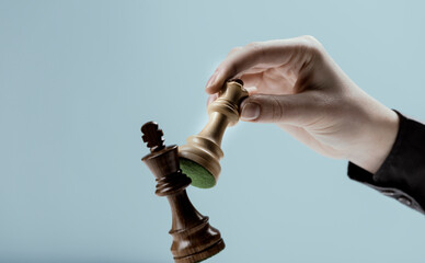 Wall Mural - Player defeating his opponent and winning at chess game