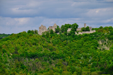 Canvas Print - Burgruine Homburg und Naturschutzgebiet Ruine Homburg,Unterfranken, Franken, Bayern, Deutschland