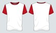 © ClothingArtStudio  - Two tone White, red color Short sleeve  T shirt technical fashion flat sketch vector Illustration template front, back views isolated on grey Background. Basic apparel Design Mock up CAD.