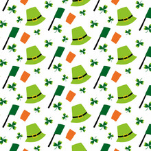 Vector Seamless Pattern For St. Patrick's Day. Pattern With Green Hat And Clover.