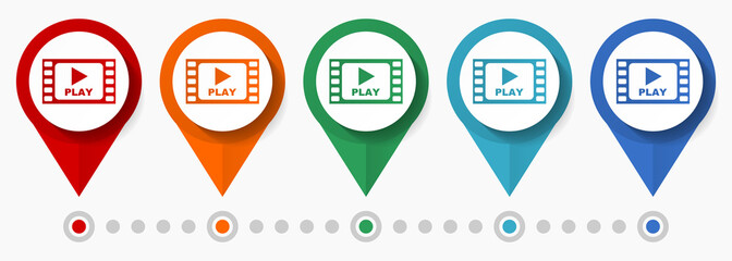 Poster - Play video, cinema concept vector icon set, flat design pointers, infographic template