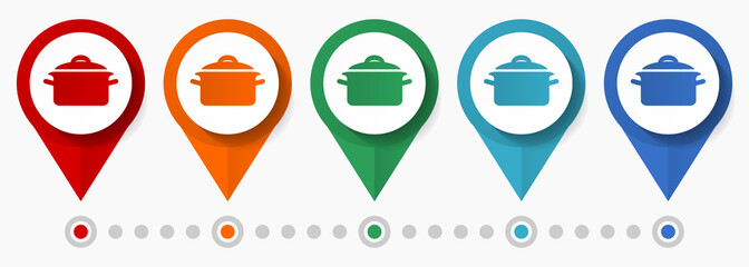Fototapete - Food, kitchen, cook concept vector icon set, flat design pointers, infographic template
