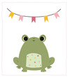 Postcard with a frog in pastel colors. Children's illustration for greeting cards, invitation, poster, banner. Vector illustration.