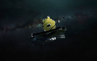 Wall Mural - James Webb telescope explores deep space. JWST launch art. Elements of image provided by Nasa