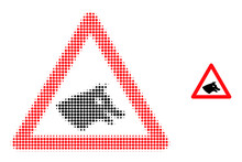 Dog Warning Halftone Dotted Icon. Dog Warning Vector Icon Mosaic Is Organized Of Halftone Pattern Which Contains Circle Points.