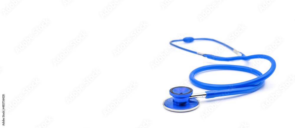 blue stethoscope on isolated white background with copyspace Stock ...