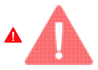 Warning halftone dotted vector. Warning vector icon mosaic is done from halftone array which contains round elements.