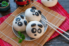 Steamed Panda Buns With Savoury Mushroom And Hoisin Filling. Chinese New Year Celebrations