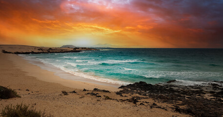 Canvas Print - coast of the azure sea during sunset