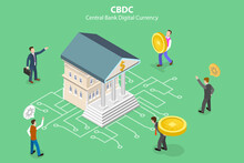 3D Isometric Flat Vector Conceptual Illustration Of CBDC - Central Bank Digital Currency, Online Internet Banking