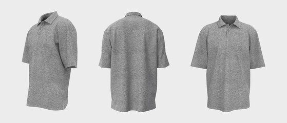 Oversized collared shirt mockup, front, side and back views, tee design presentation for print, 3d rendering, 3d illustration