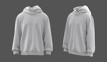 Blank Hooded Sweatshirt Mockup In Front And Side Views, 3d Rendering, 3d Illustration