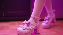 Maid High Heels Girly Retro Decoration Shoes Walk In Slow Mov Tracking 4K