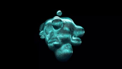 Wall Mural - 3D animation of Abstract smooth liquid shape. 4k seamless loop 3D animation. Smooth animation of bubbles, metaball with inner glow. isolated on black background.