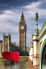 Wall Mural - Big Ben against giant heart during Happy Valentine's Day in London, UK