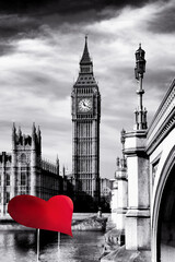 Wall Mural - Big Ben against giant heart during Happy Valentine's Day in London, UK