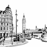 Fototapeta Londyn -  London city Big Ben hand drawn, vector illustration
