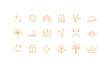 Boho linear icon set. Celestial and natural design elements, perfect for web, cover stories, printing, tattoes and posts. Golden icons. Isolated vector symbols on white background.
