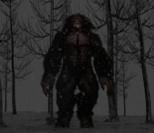 Illustration Of A Gugwe Variant Of Bigfoot Standing In A Foggy Forest